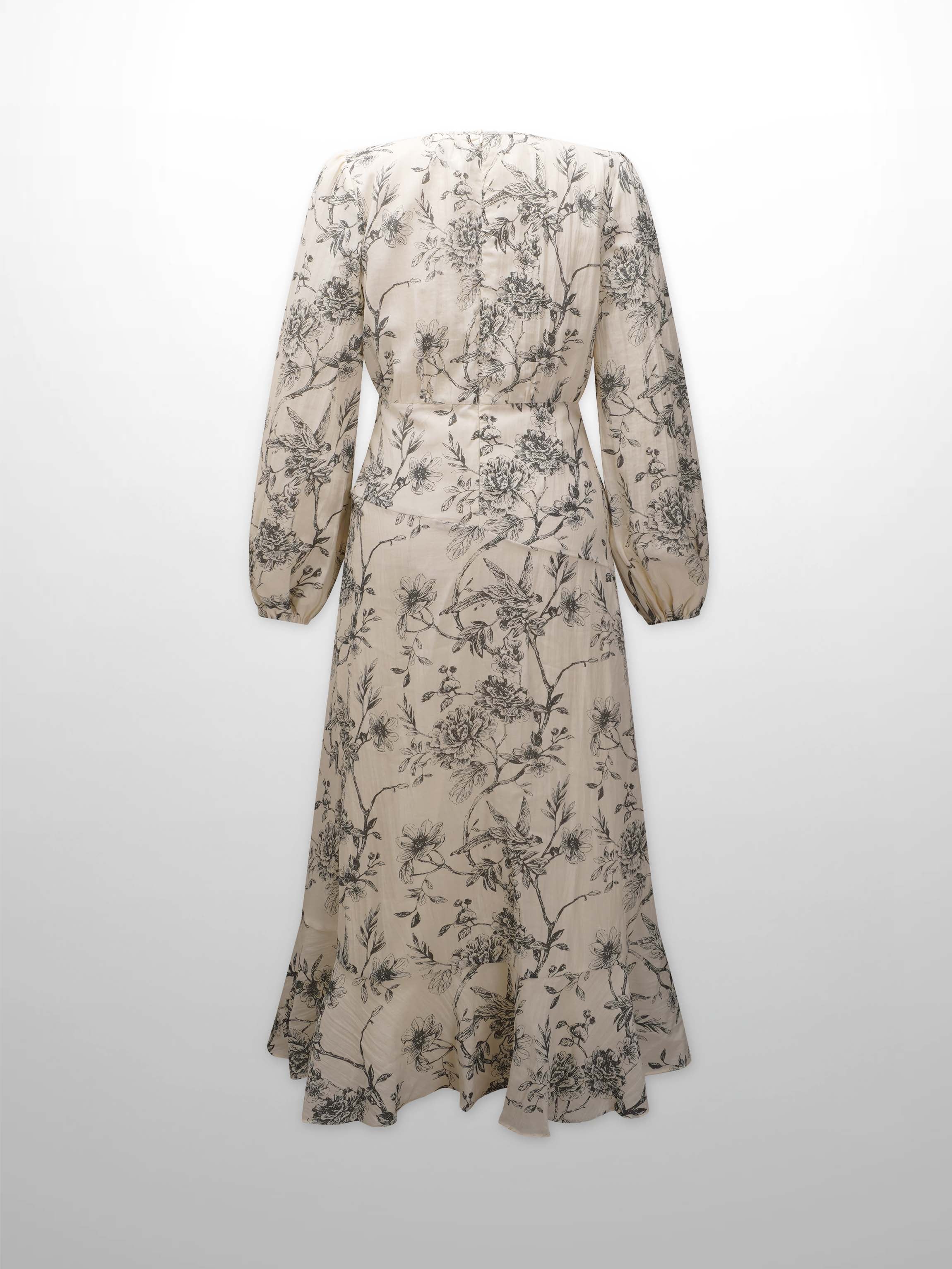 Asymmetrical Yoke Dress-Floral Branch