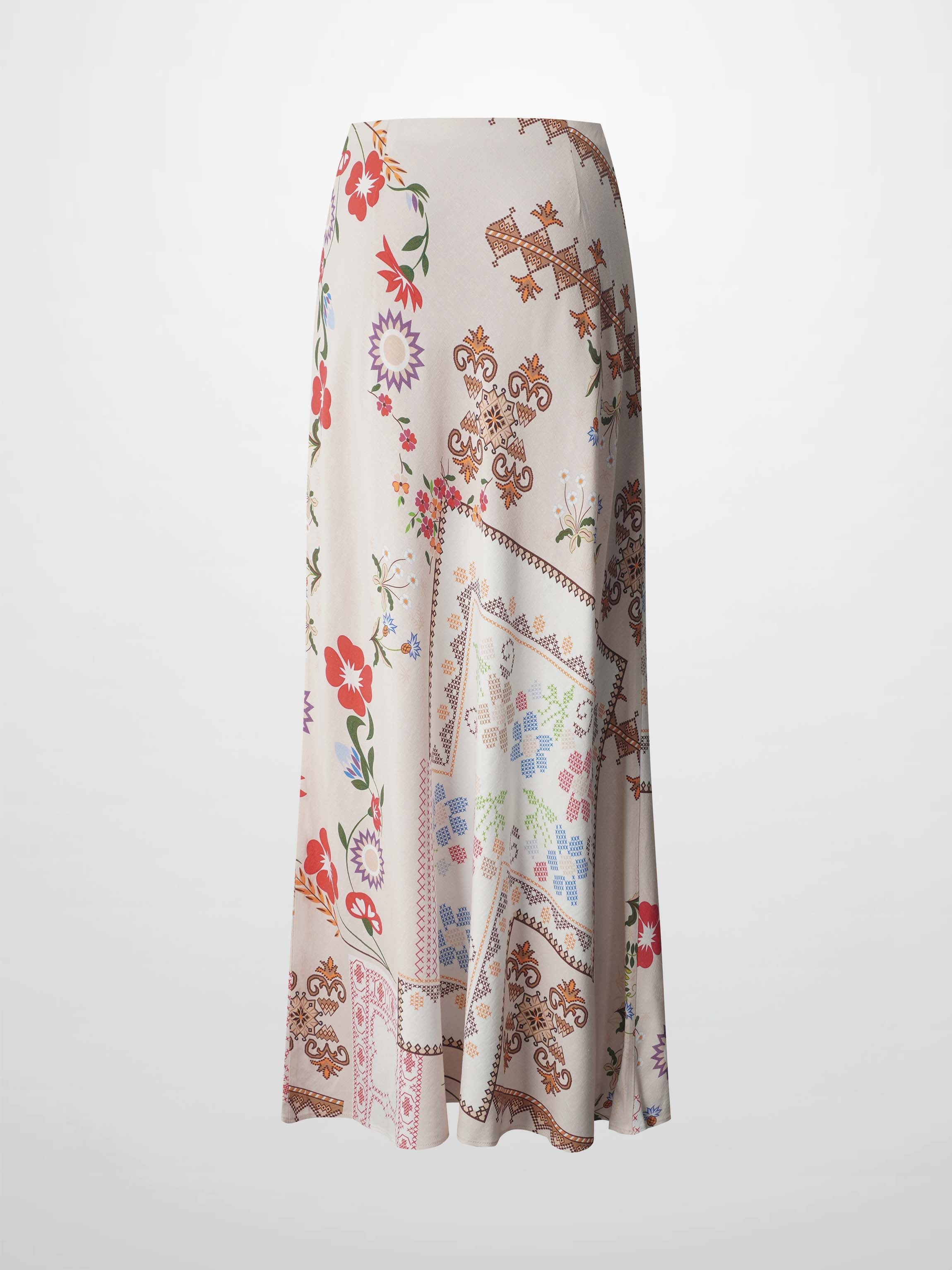 Printed Linen Blend Slip Skirt-Aztec Floral