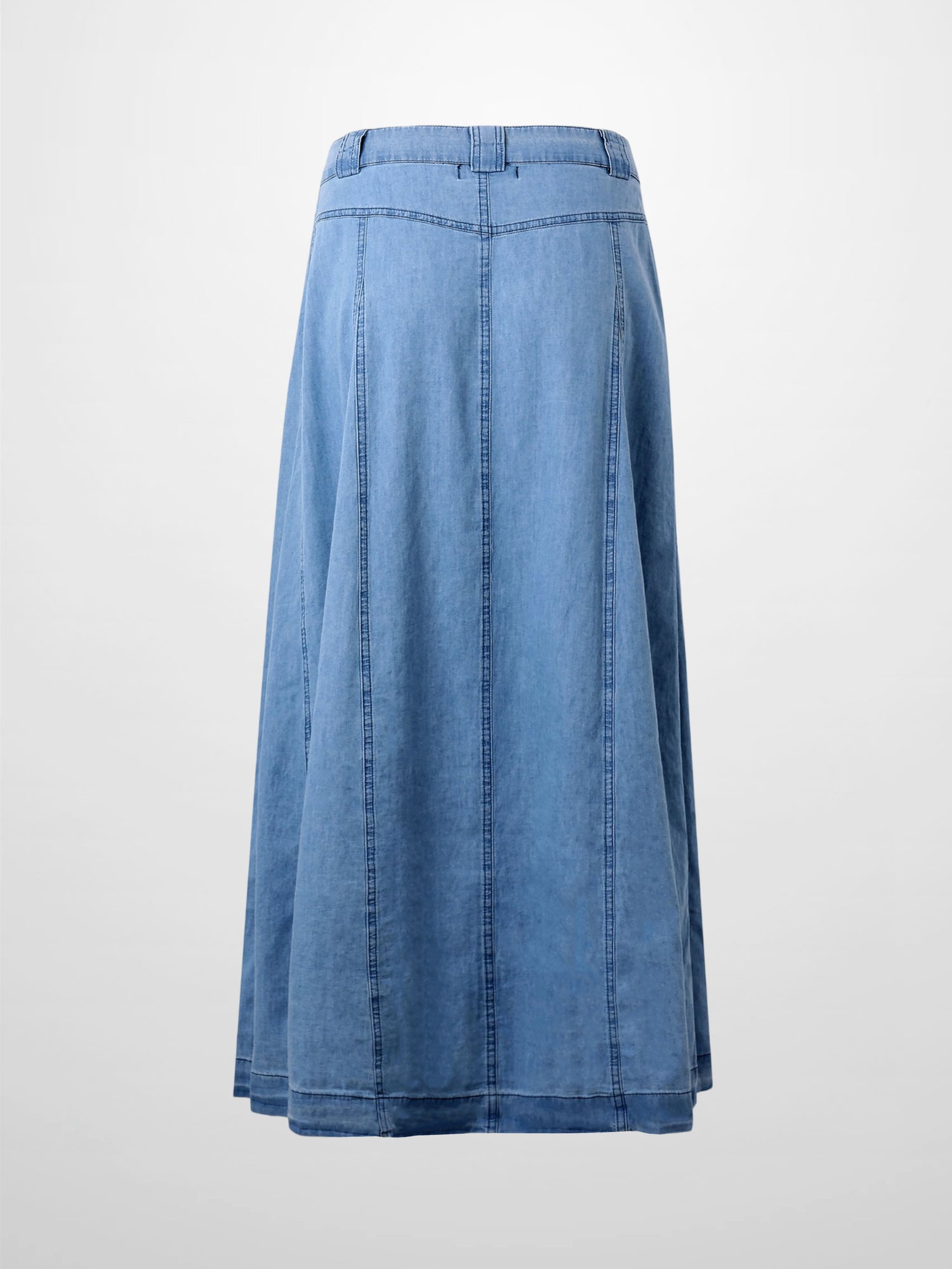 Chambray Seamed Button Down Denim Skirt-Blue