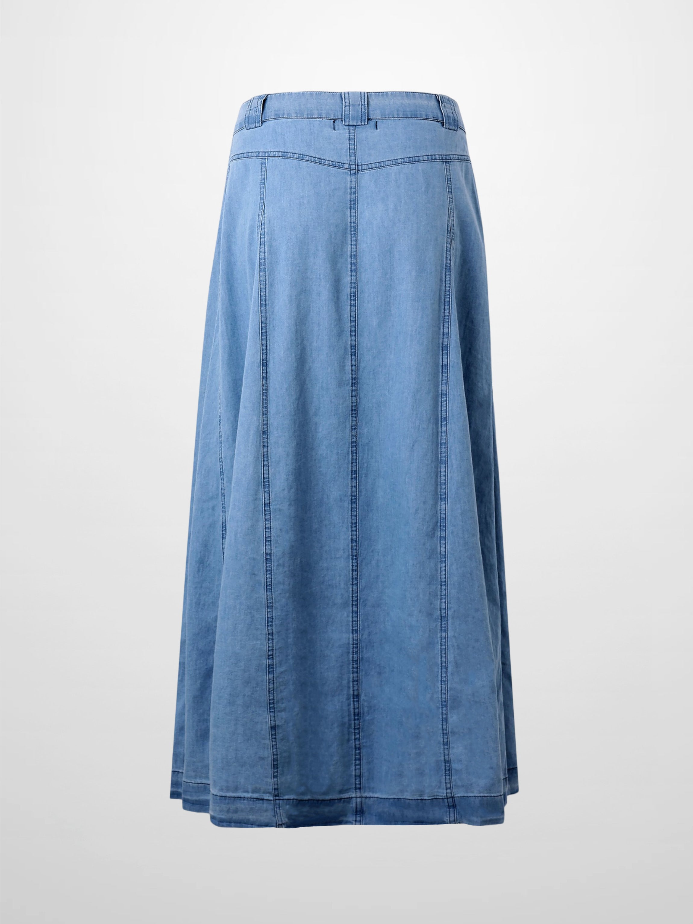 Chambray Seamed Button Down Denim Skirt-Blue