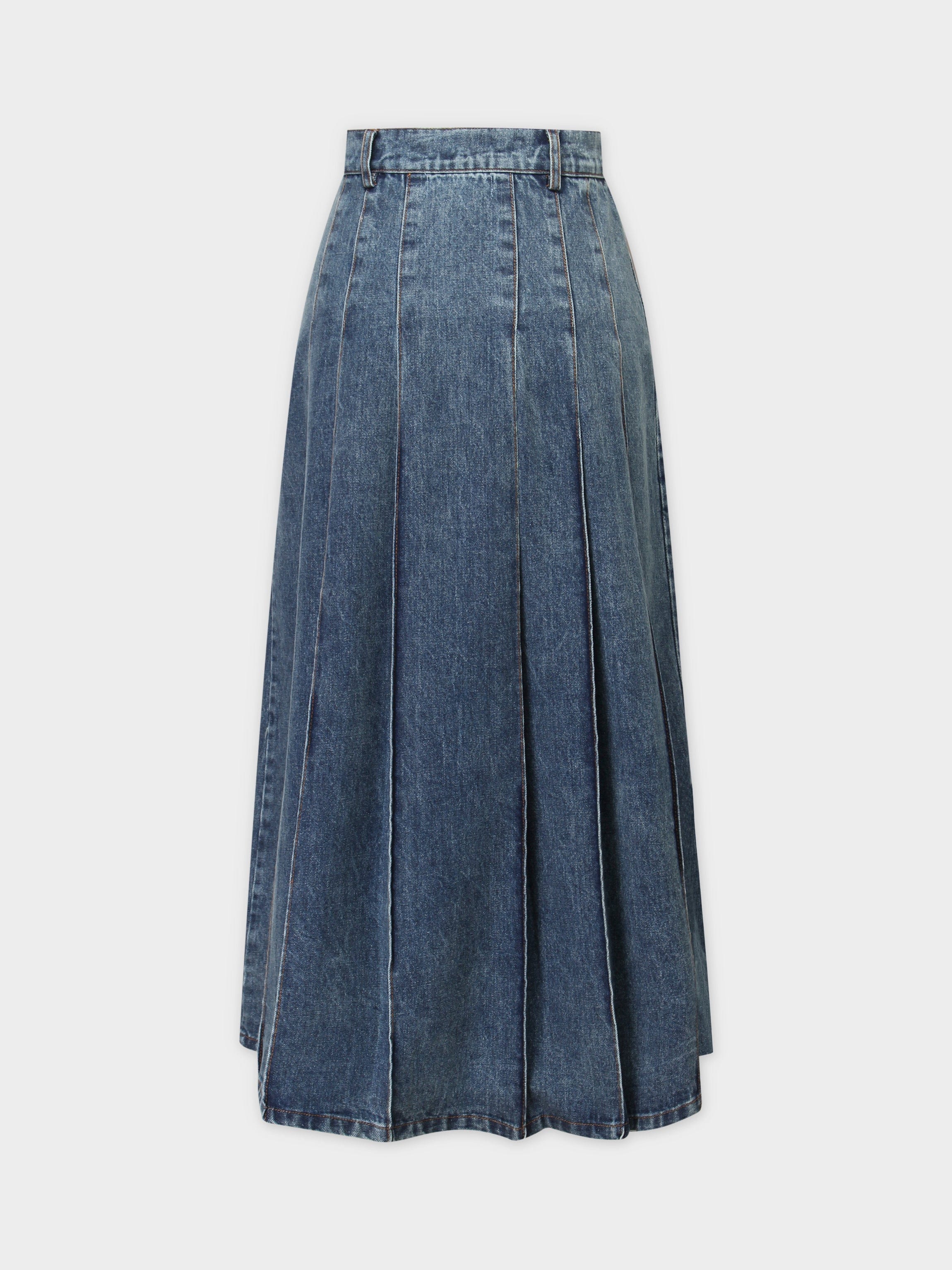 Pleated full denim skirt best sale