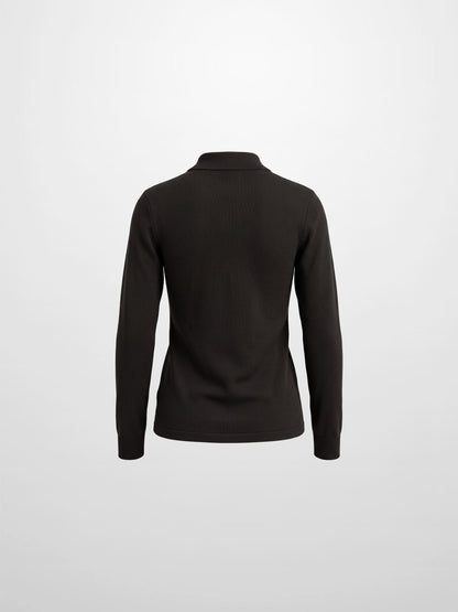 Asymmetrical Button Collar Sweater - Chocolate Brown
