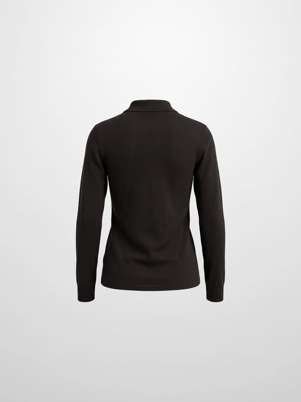Asymmetrical Button Collar Sweater - Chocolate Brown