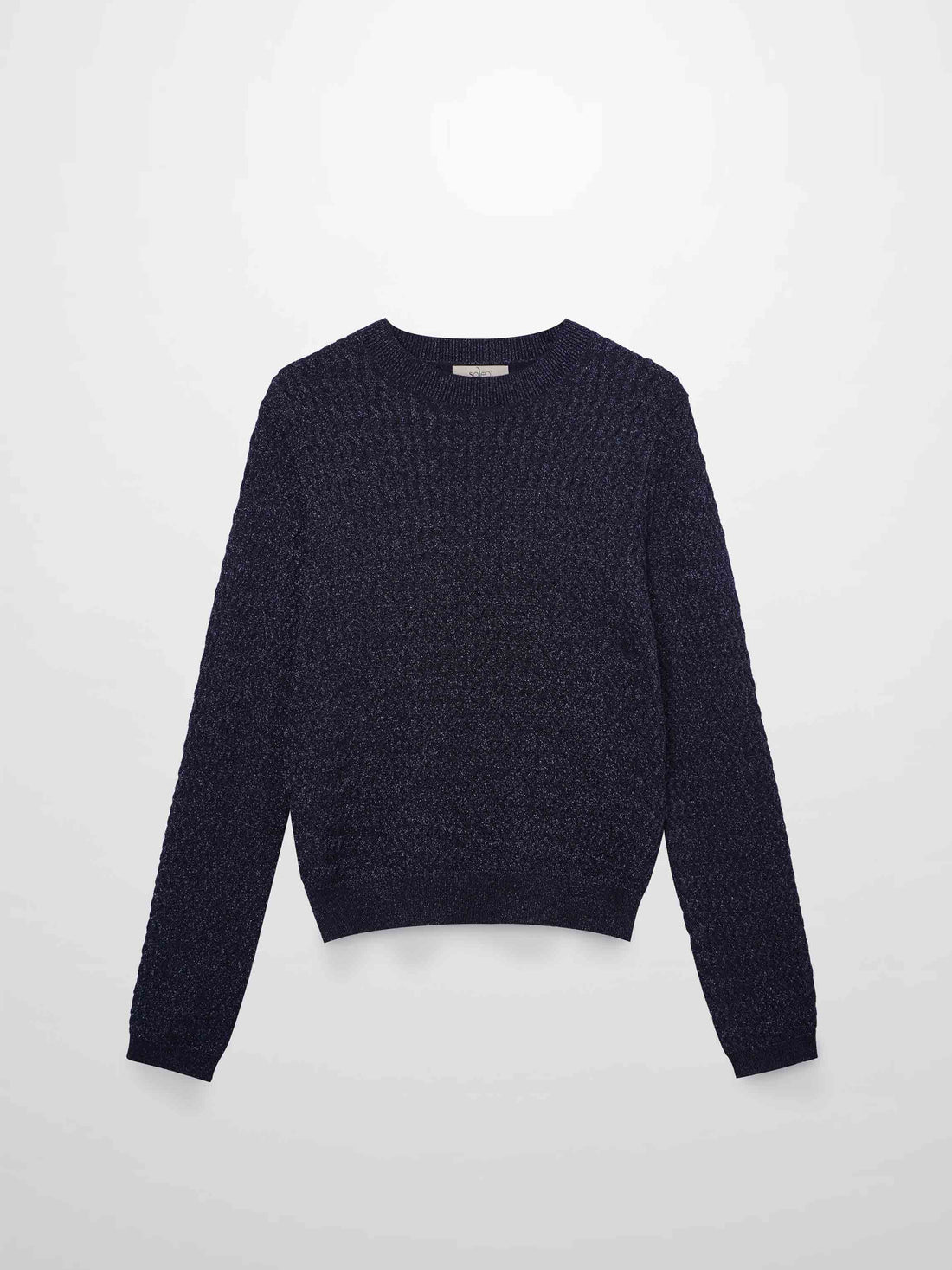Textured Lurex Crew Sweater-Navy
