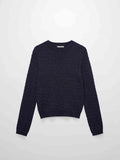 Textured Lurex Crew Sweater-Navy