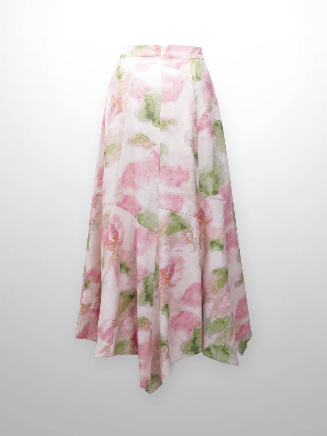 Printed Denim Trumpet Style Skirt-Pink/Green Floral