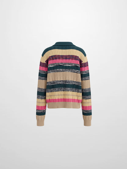 Striped Mixed Media Polo-Multi