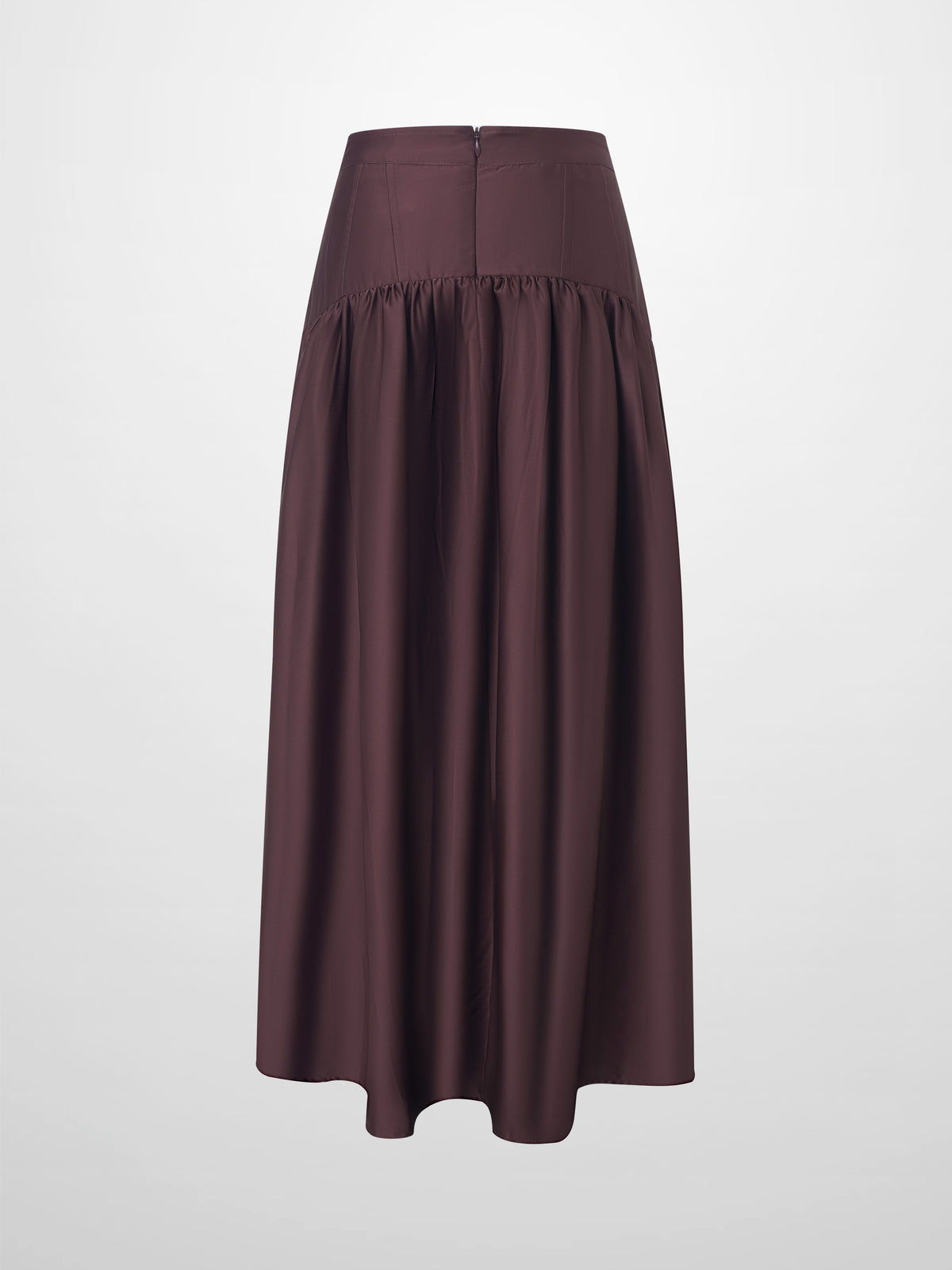 Yoke Stitched Faux Satin Skirt - Wine