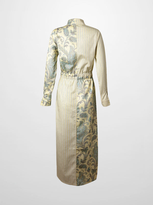 Elastic Waist Shirtdress-Mixed Floral and Stripe