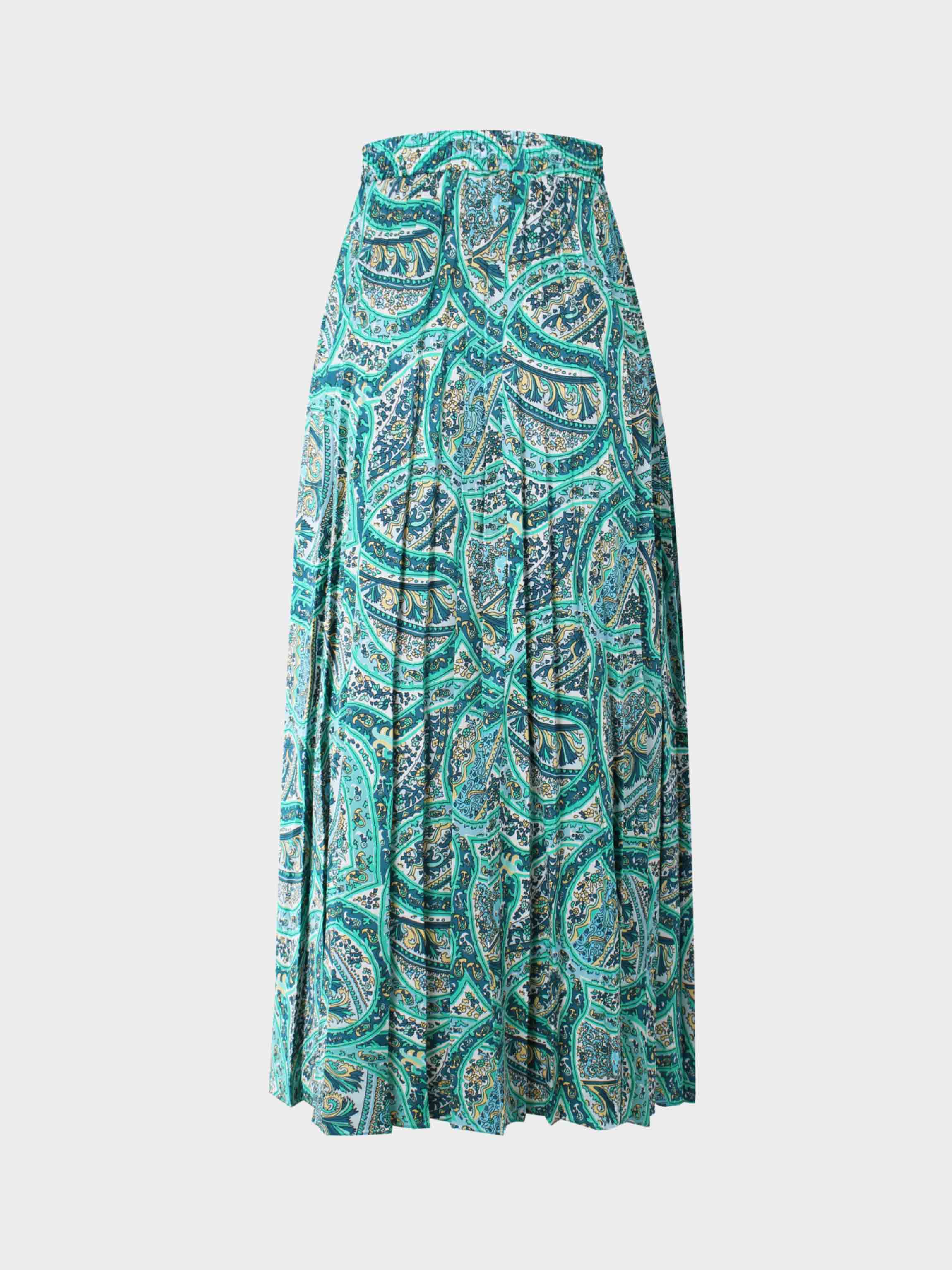 Covered Band Pleated Skirt 37&quot;-Floral Paisley