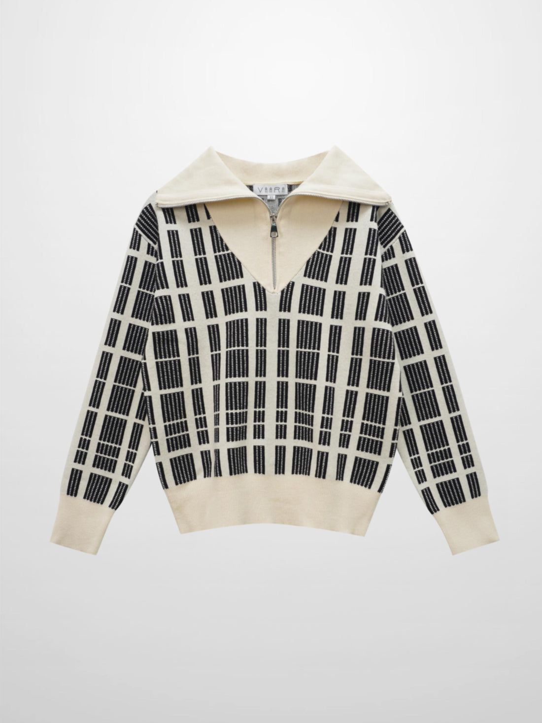 Half Zip Shawl Collar Sweater-Cream/Black