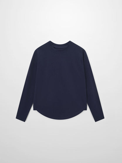 Oversized Rounded Hem T-Shirt-Navy