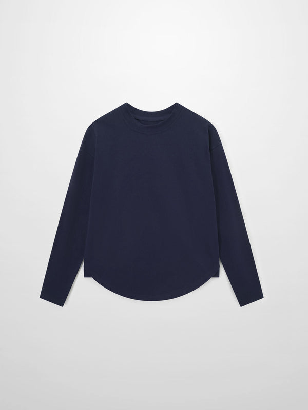 Oversized Rounded Hem T-Shirt-Navy