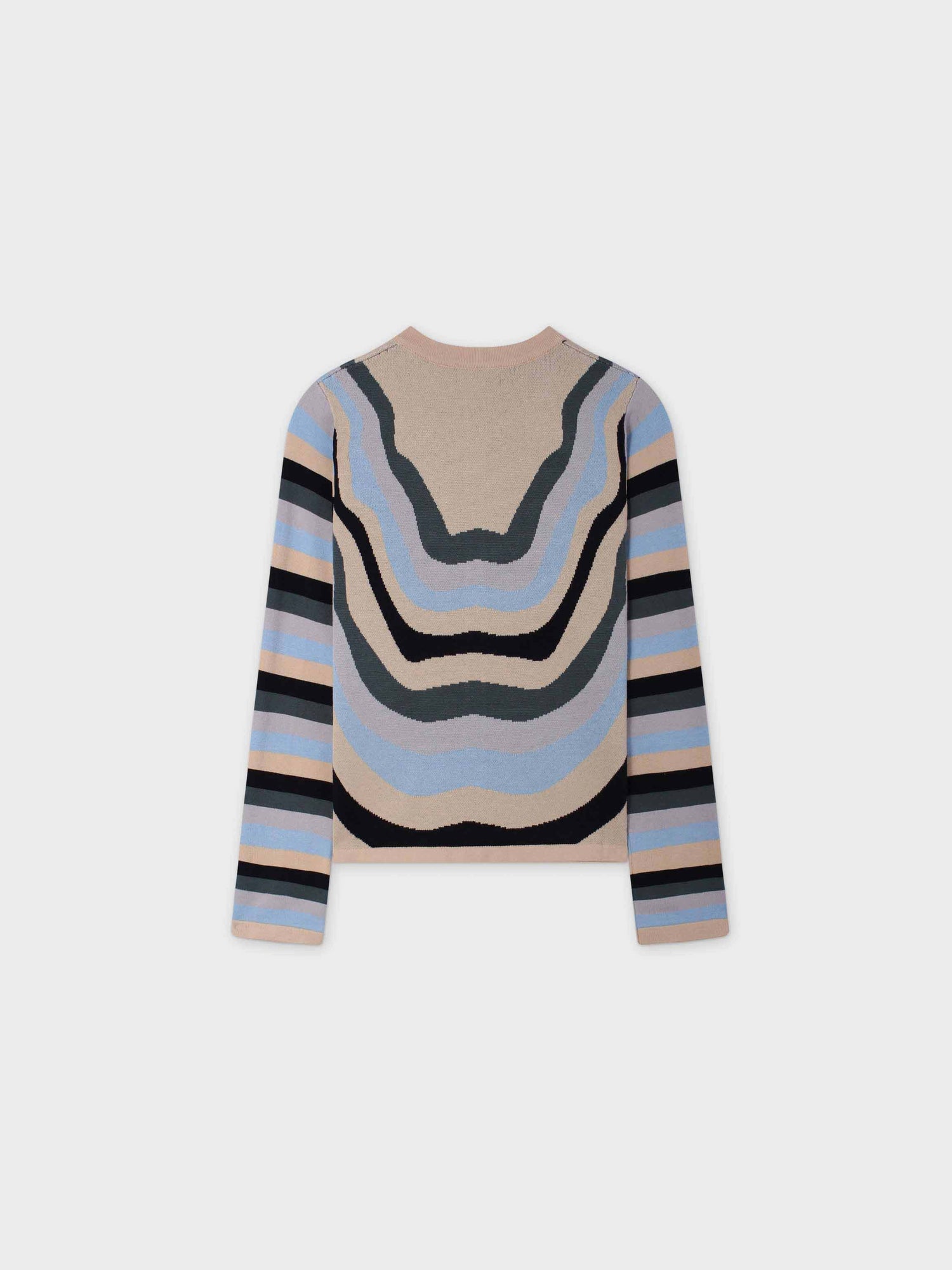 Wave Design Cardigan-Light Blue/Tan