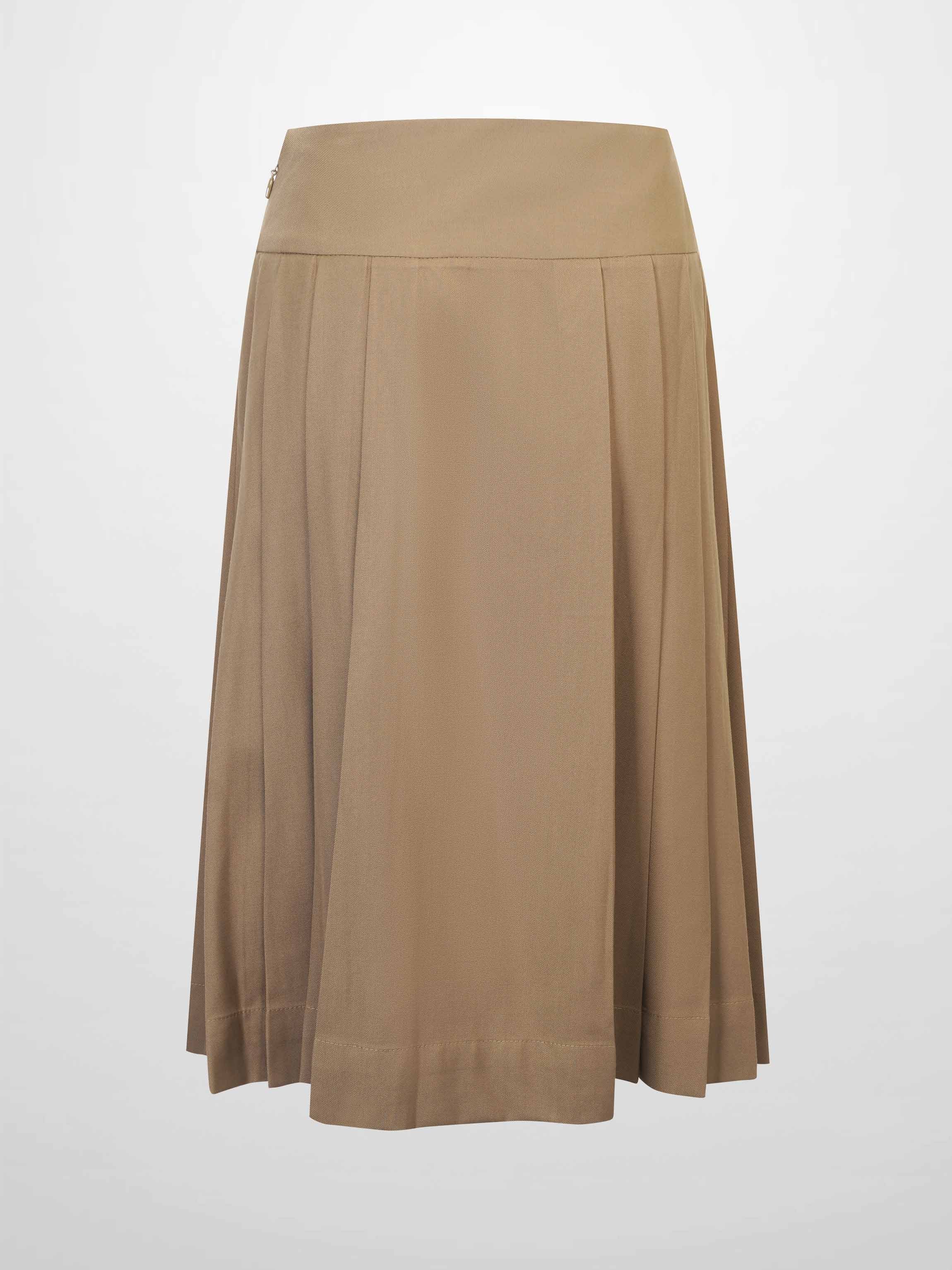 Yoke Pleated Skirt-Camel