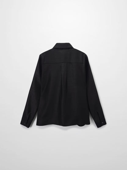 Pintuck Button Down Blouse-Black