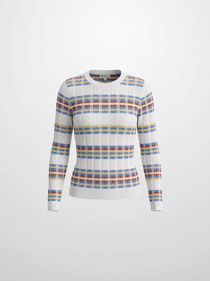 Mixed Ribbed Stripe Sweater - White