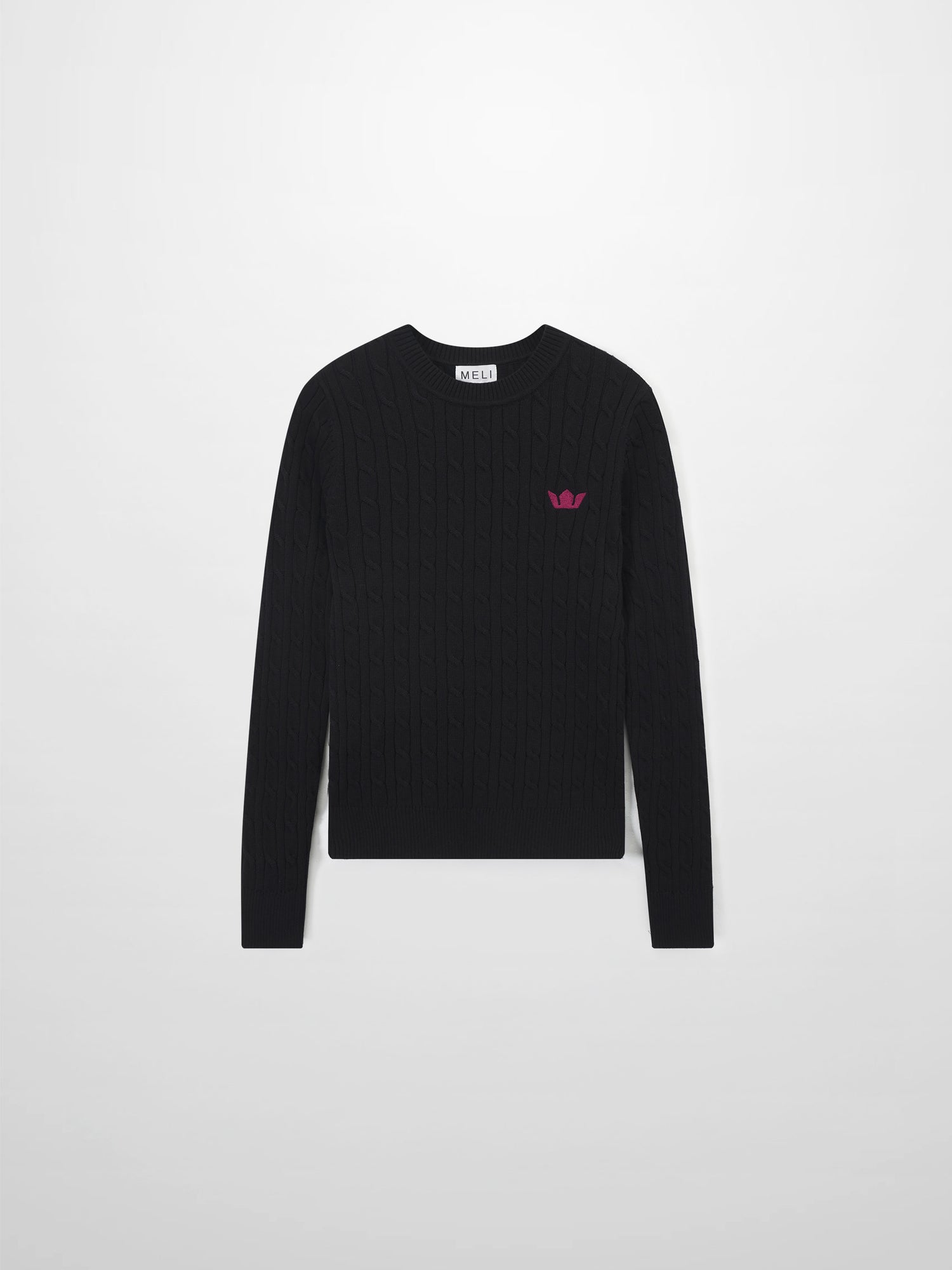 Logo Cable Sweater-Black/Hot Pink