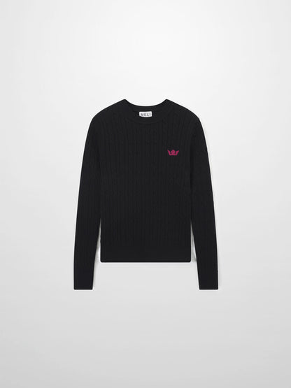 Logo Cable Sweater-Black/Hot Pink