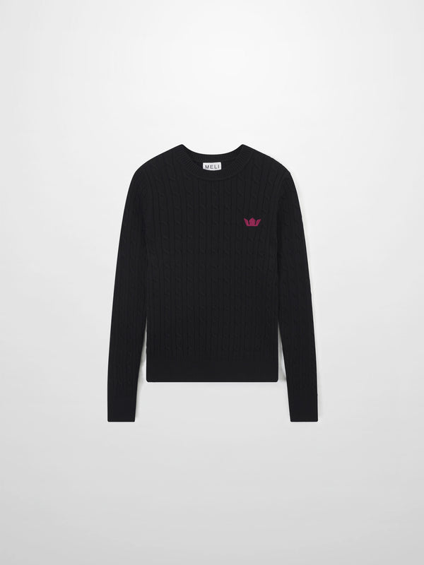 Logo Cable Sweater-Black/Hot Pink