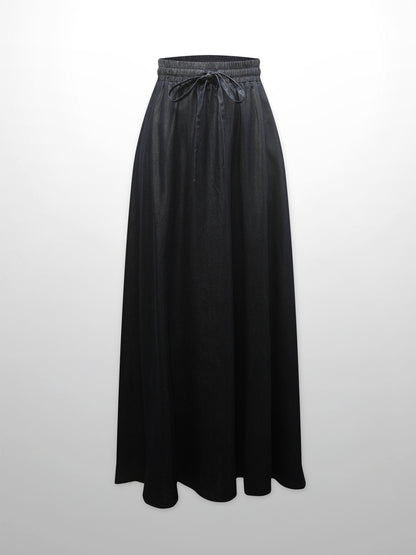 Drawstring Circle Skirt-Dark Blue Denim