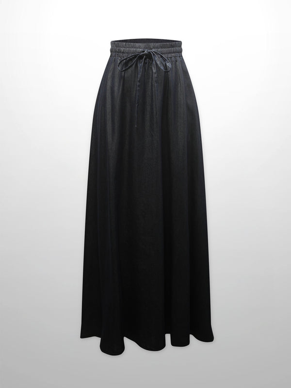 Drawstring Circle Skirt-Dark Blue Denim