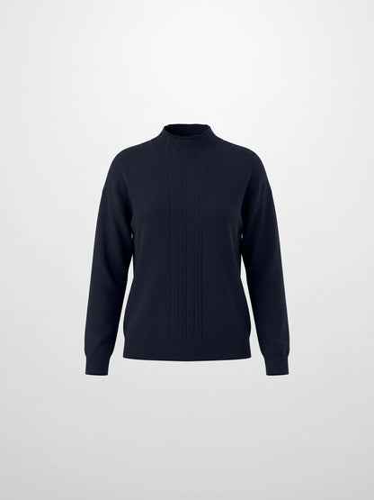 Thin Knit Center Cable Sweater - Navy