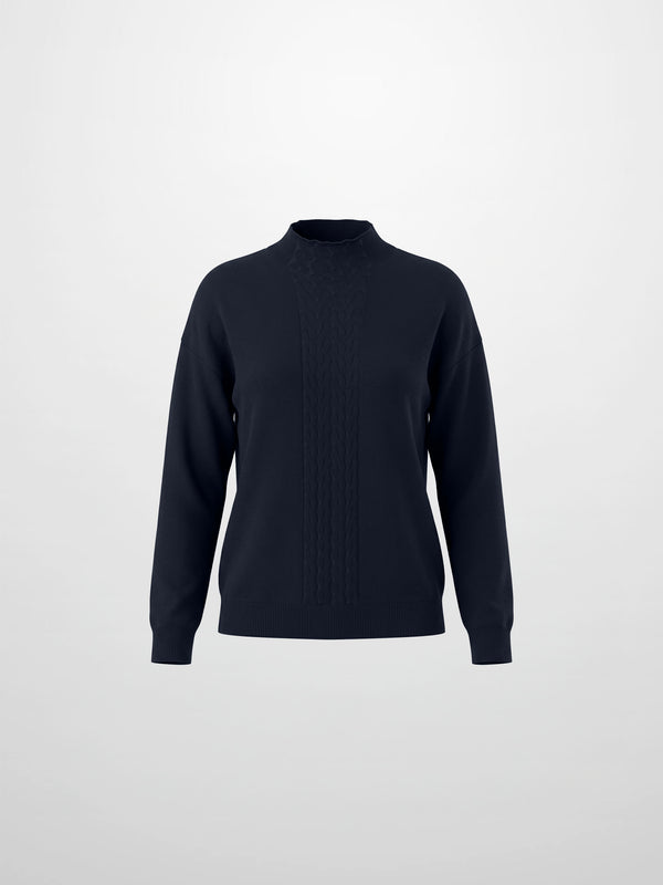 Thin Knit Center Cable Sweater - Navy