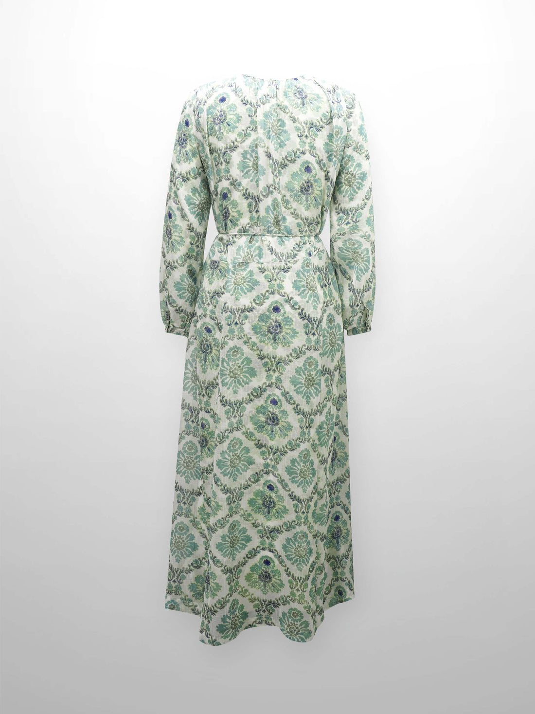 Printed Sheer Overlay Dress-Green Medallion