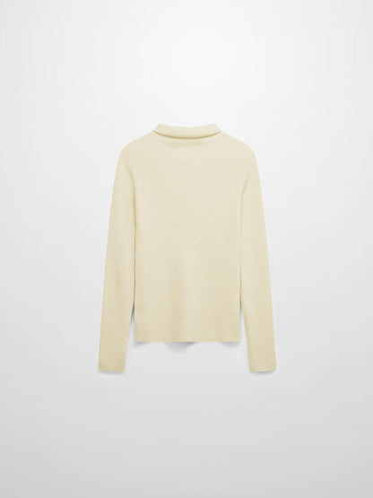 Lurex Ribbed Knit Turtleneck-Ivory