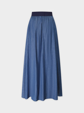 Leather Buckle Denim Skirt- Blue