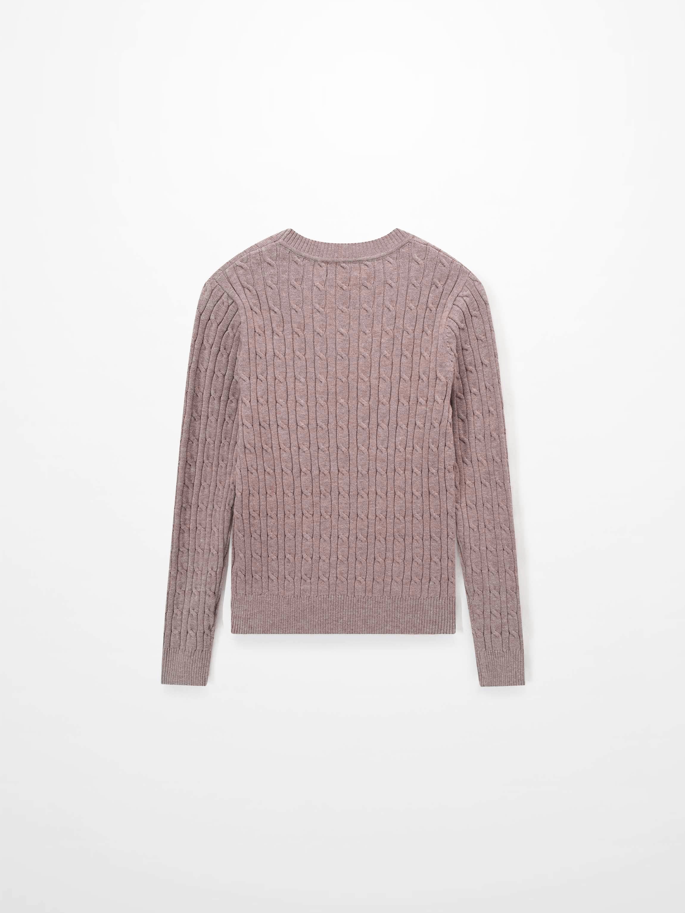 Crew Neck Cable Sweater-Mocha Mousse