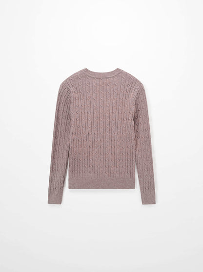 Crew Neck Cable Sweater-Mocha Mousse