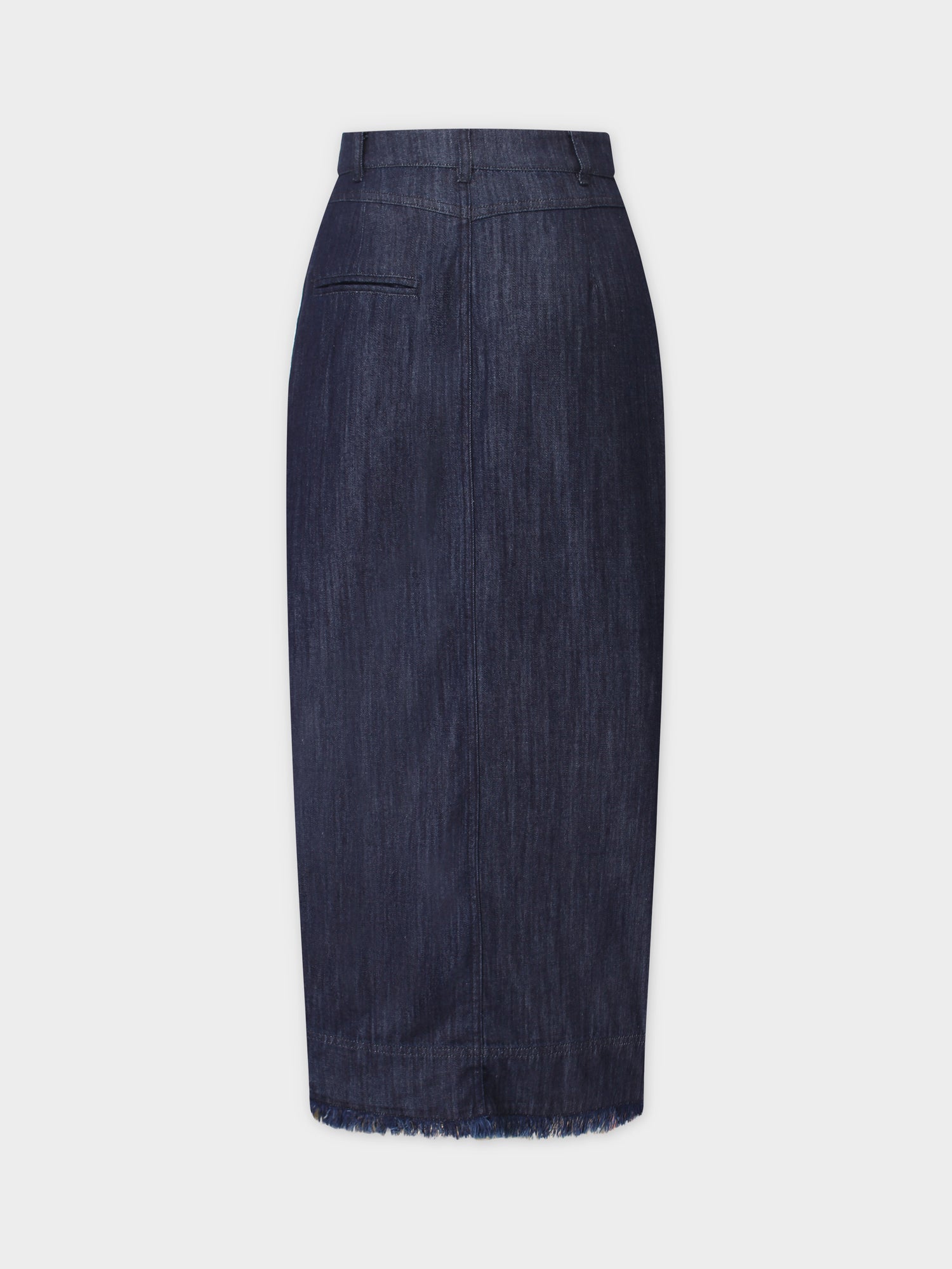 Classic Denim Fringe Skirt-Dark Blue