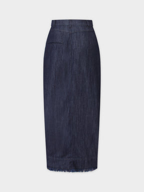 Classic Denim Fringe Skirt-Dark Blue