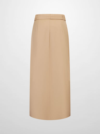 Belted Straight Cargo Pocket Skirt-Tan