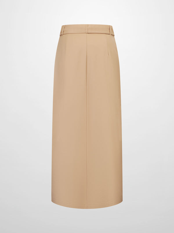 Belted Straight Cargo Pocket Skirt-Tan