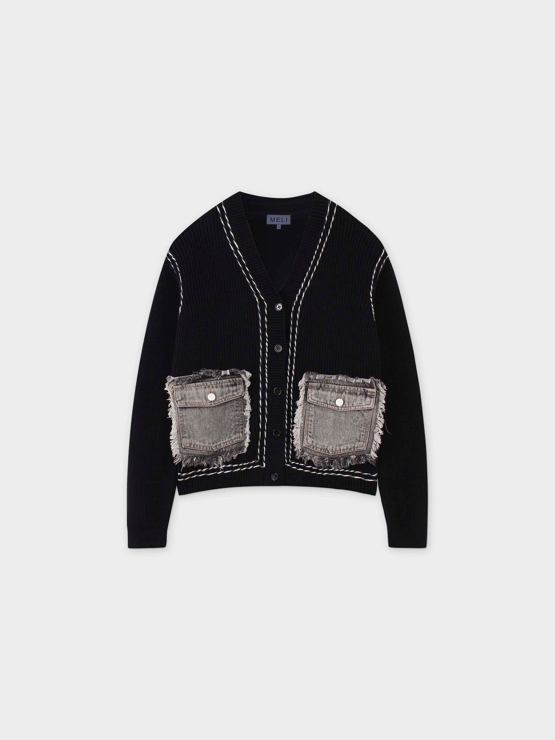 Denim Pocket Cardigan-Black