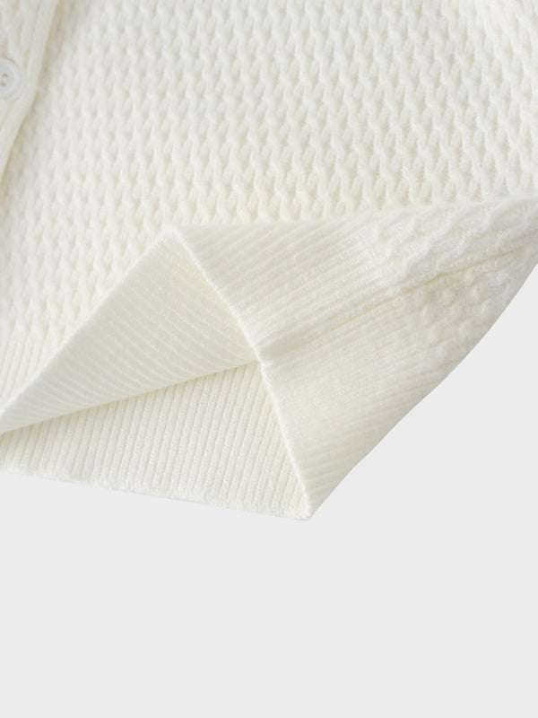 Textured Crew Cardigan-Ivory