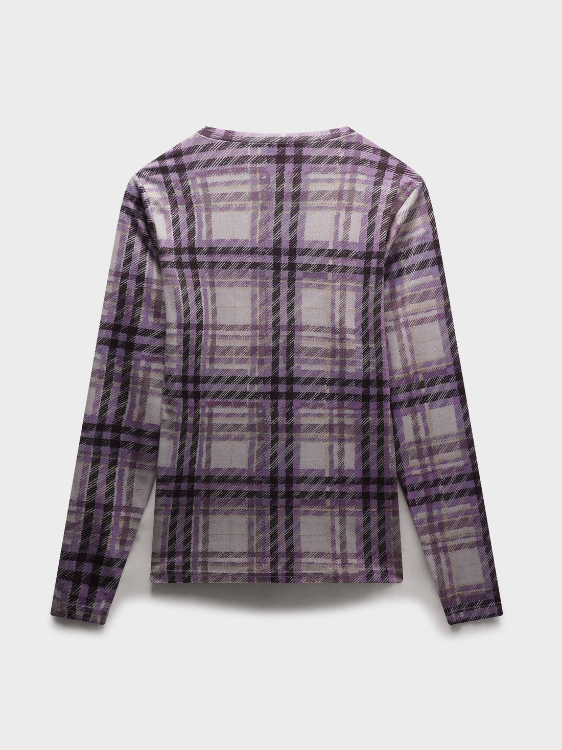 Stretch Printed Crew Top-Lavender Plaid