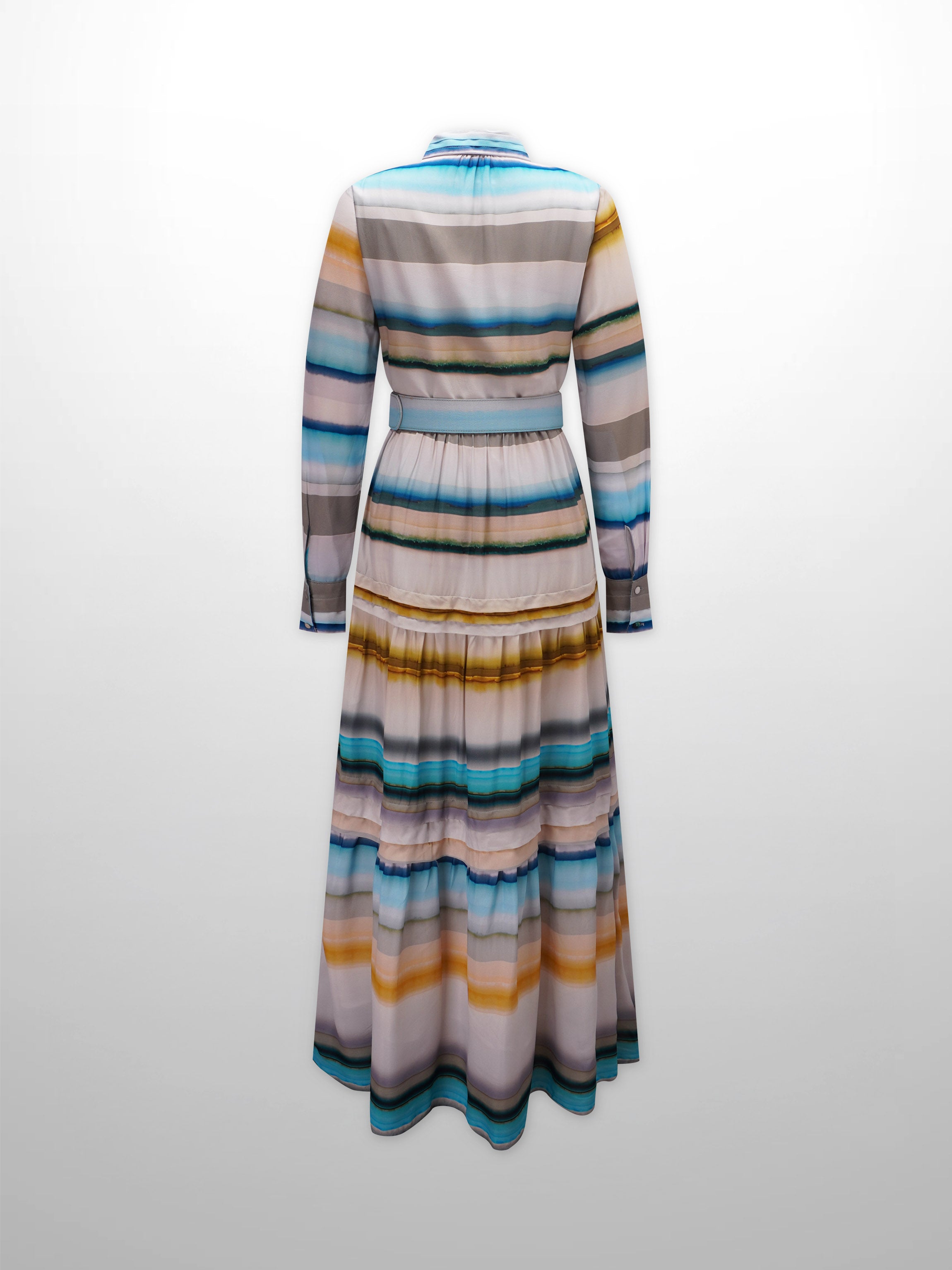 Pleated Tiered Maxi Dress-Striped Ombre