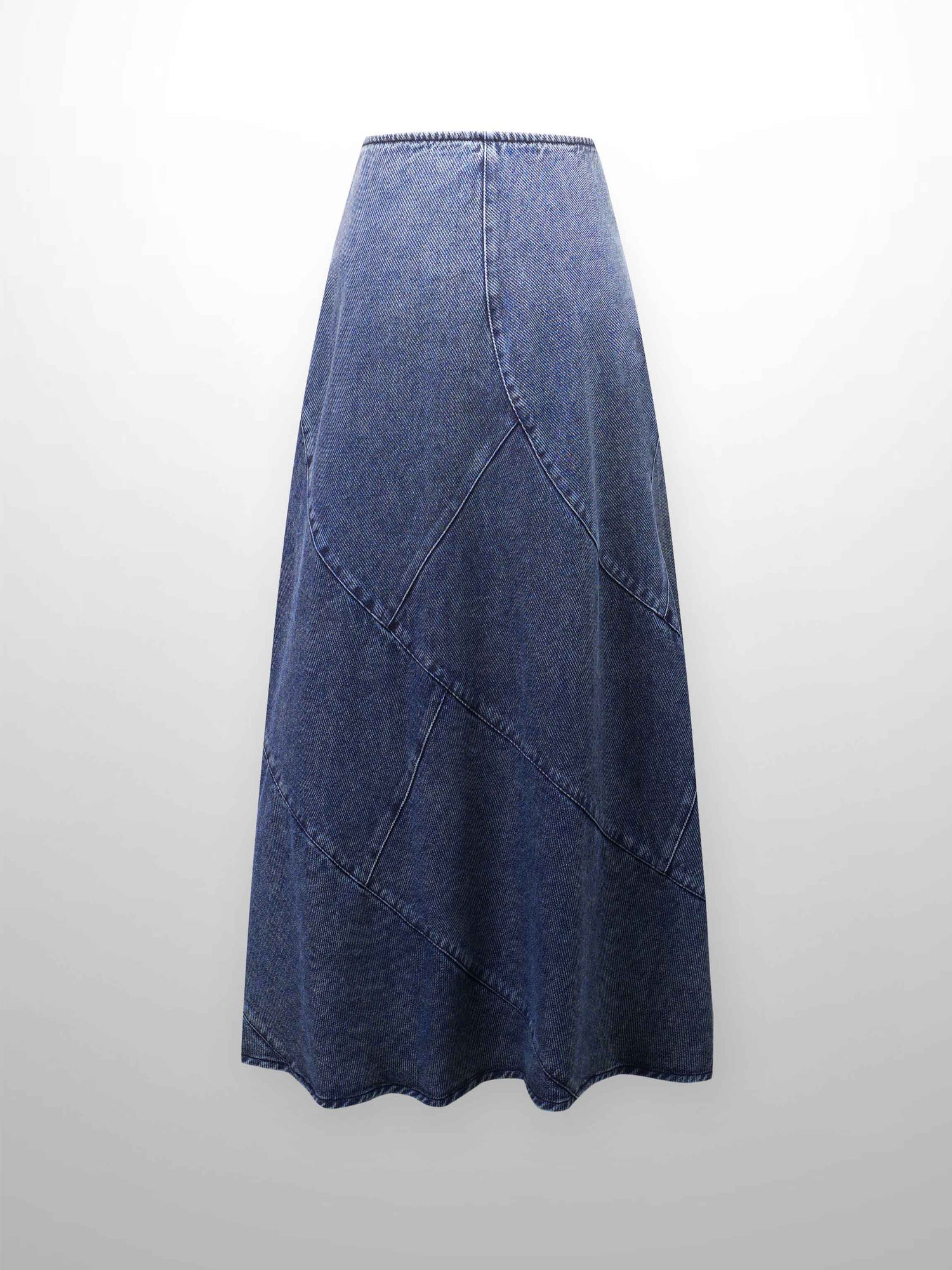 Seamed A-line Denim Skirt-Blue