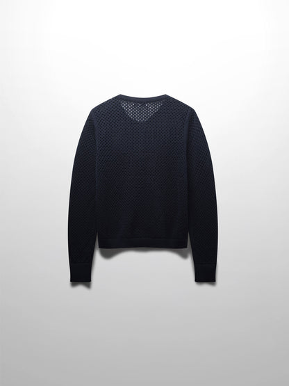 Crochet Knit Button Down Cardigan-Navy