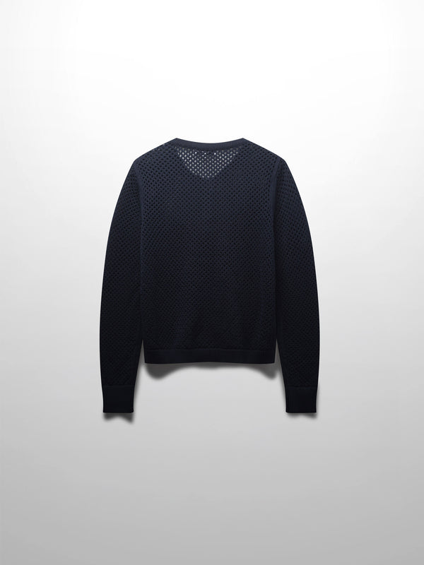 Crochet Knit Button Down Cardigan-Navy