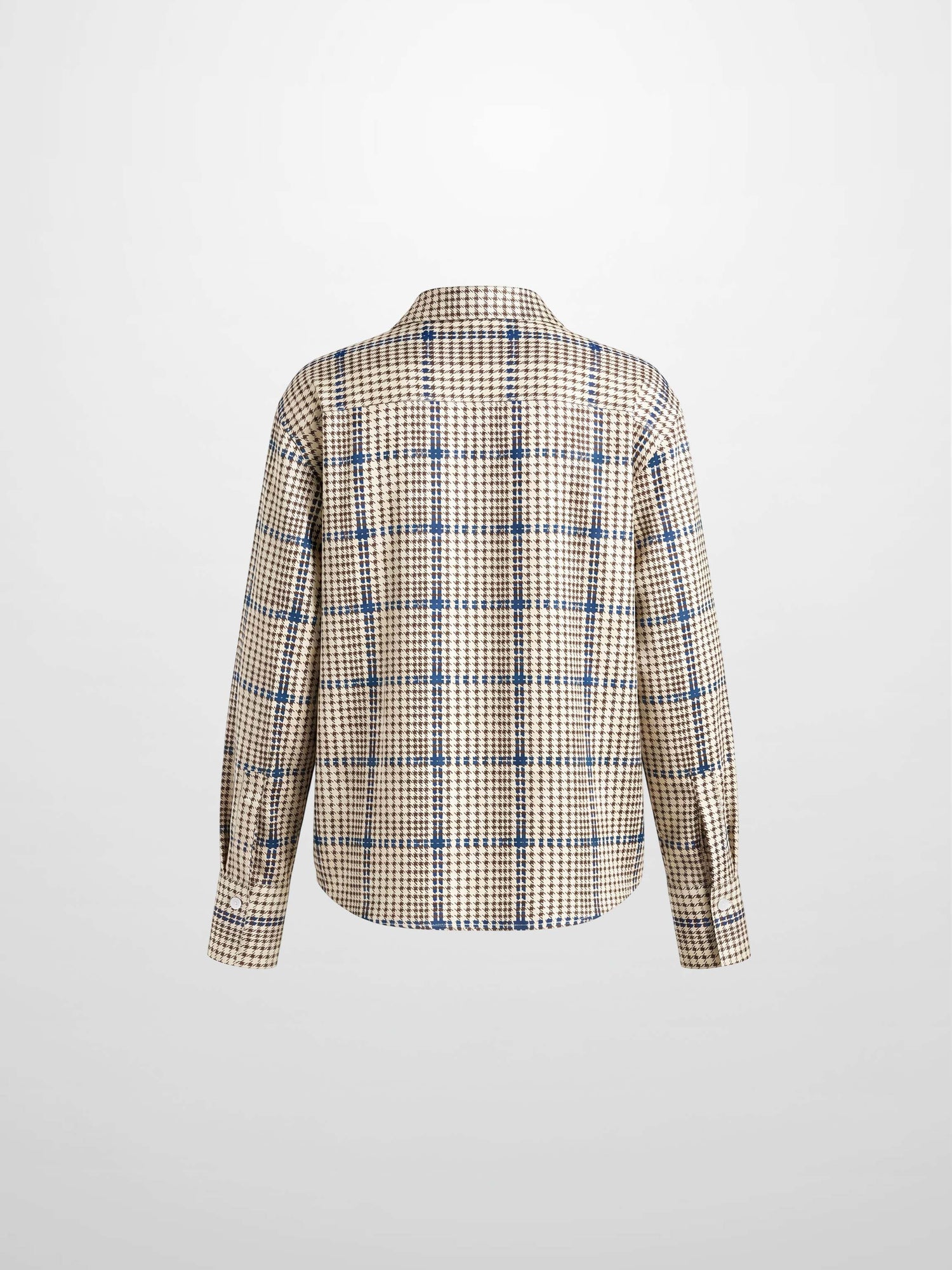 Button Down Faux Satin Blouse-Brown Houndstooth