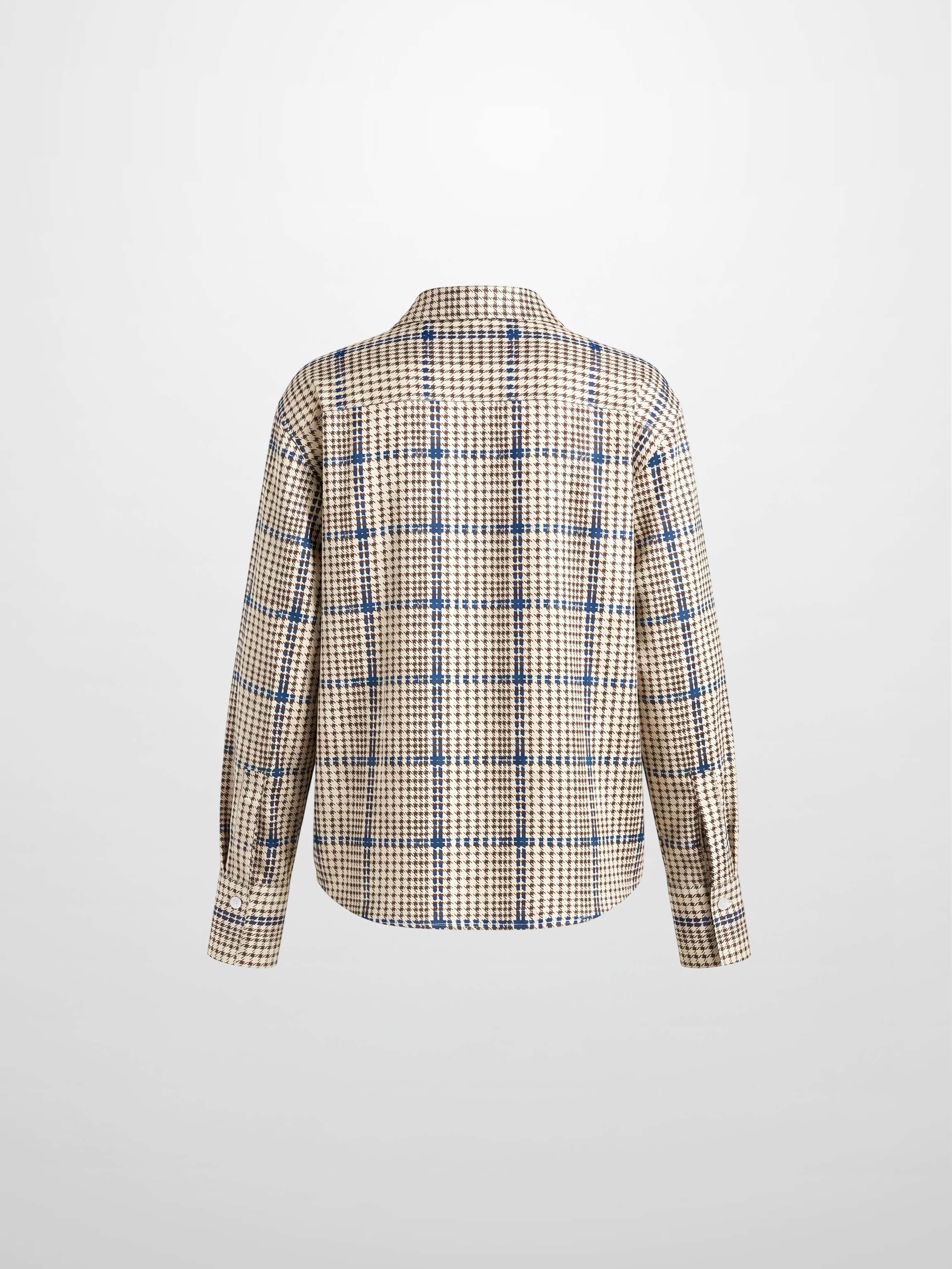 Button Down Faux Satin Blouse-Brown Houndstooth