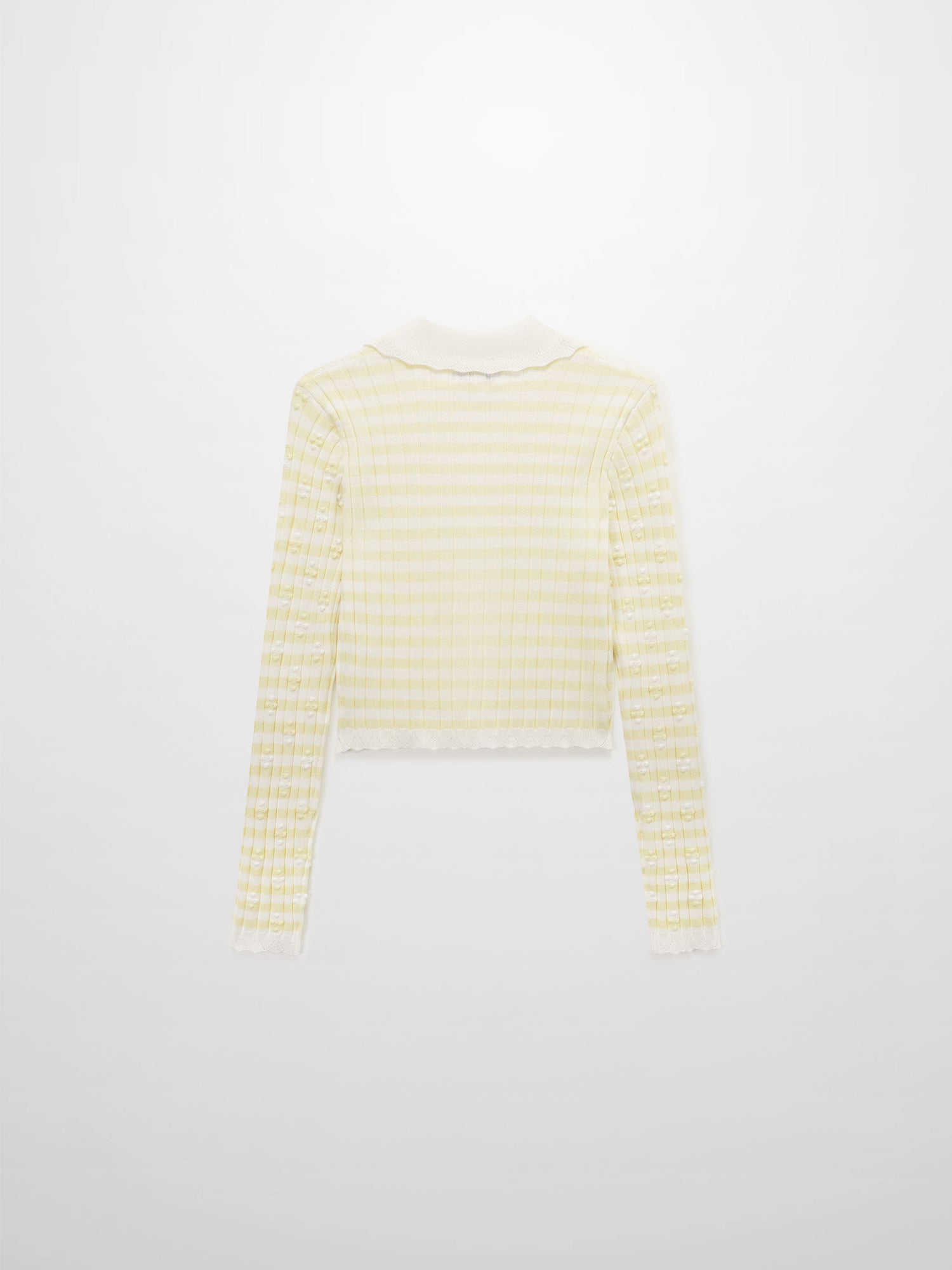Striped Scalloped Edge Cardigan-Yellow/White