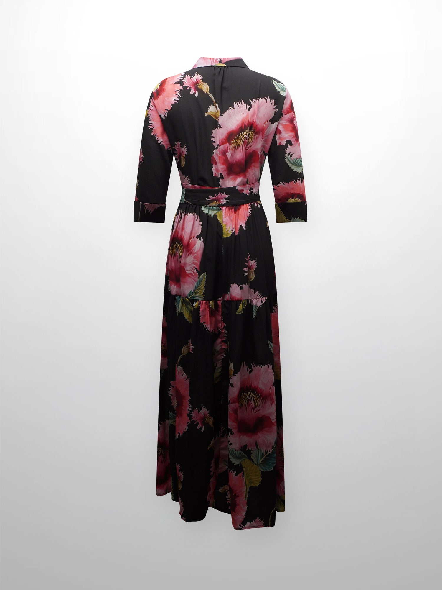 Printed Cotton Belted Shirtdress-Pink Floral