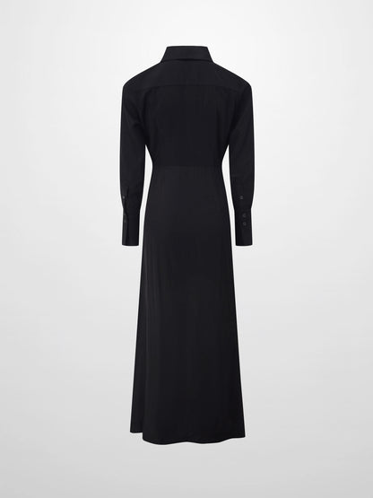 Crossover Side Pleat Dress-Black