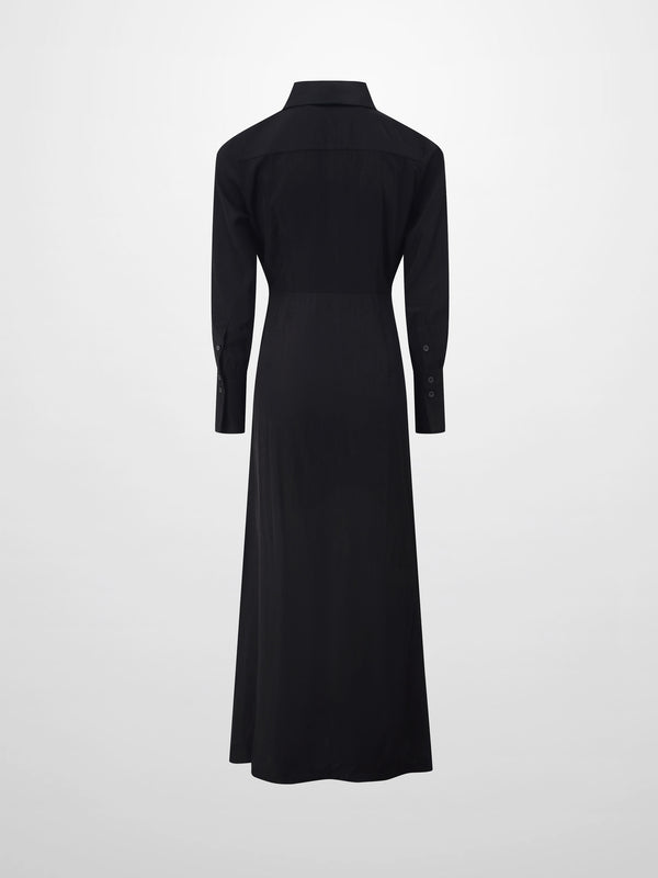 Crossover Side Pleat Dress-Black